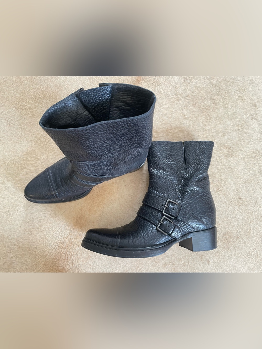 Miu Miu Black Textured Leather Chelsea Buckle Boots🪄